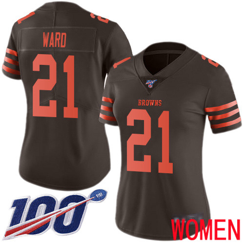 Cleveland Browns Denzel Ward Women Brown Limited Jersey 21 NFL Football 100th Season Rush Vapor Untouchable